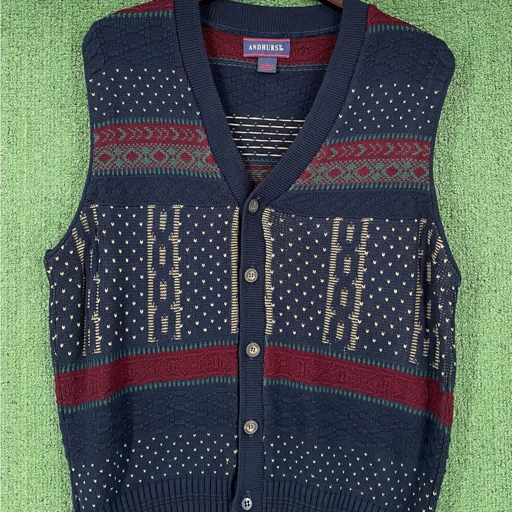 Vintage 90’s Andhurst Patterned Button Down Sweater Vest Men’s Size Large